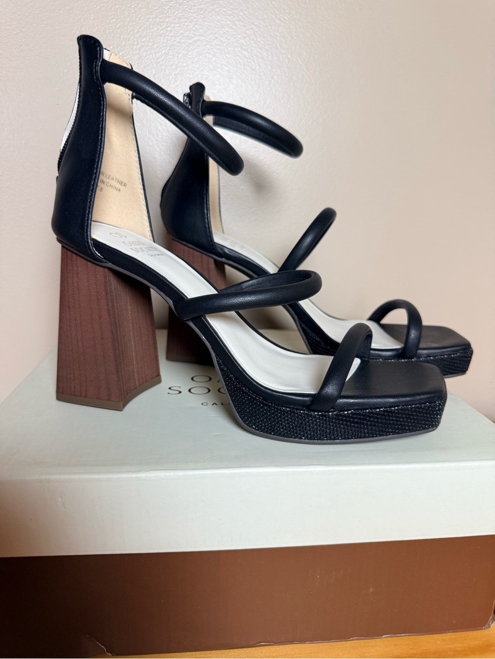 Society Black Strappy Platform Block Heel Sandals
